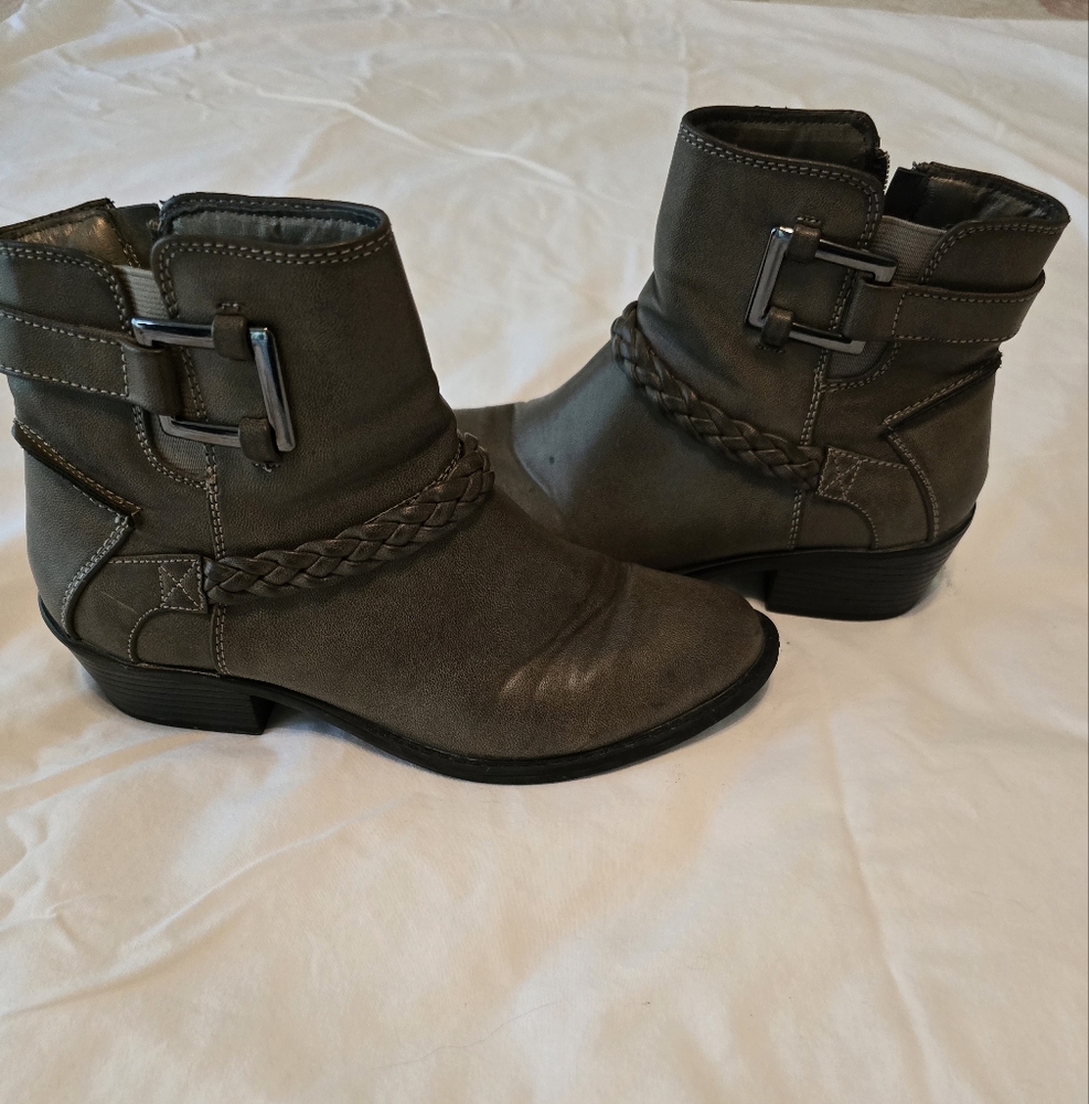 Easy Street Gray Ankle Booties with Braided Detail
